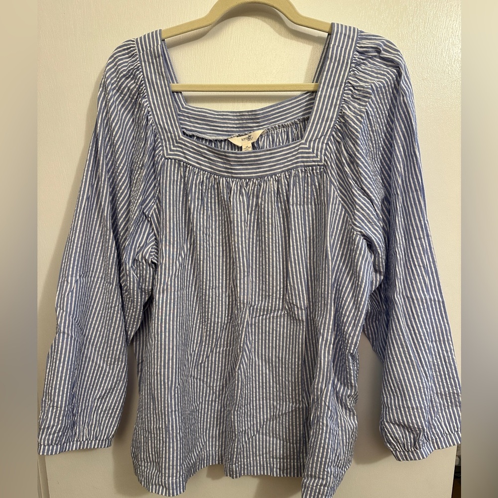 Terra and Sky Blue and White Striped Seersucker Shirt Size 1x (16/18W)